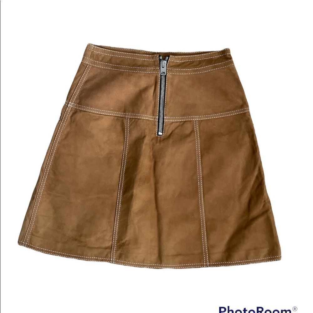 Coach Lamb Suede High Waisted Western Studded Mini Skirt Brown Tan Size 2 NWOT - Picture 4 of 9